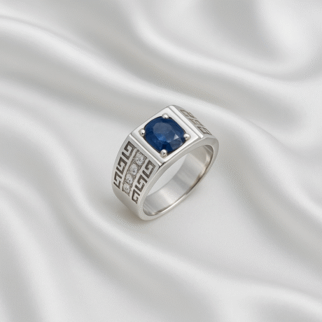 Genuine Blue Sapphire Men's Wedding Ring