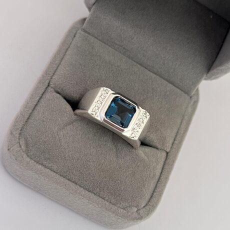 Men Silver Ring With Blue Topaz.
