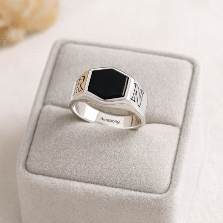 Black Enamel Men's Ring in pure silver
