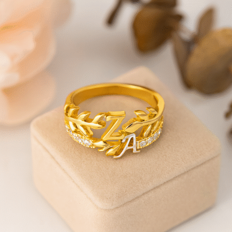 Engagement Two Letters Leaf Silver Ring