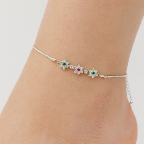 Flower Anklet in Pure Silver