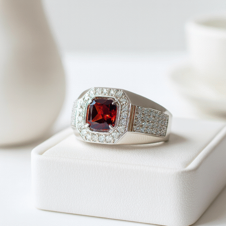 Garnet Stone Men's Wedding Ring