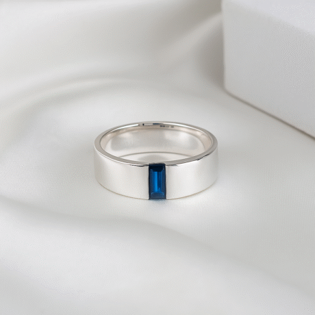 Men Silver Ring With Blue Sapphire