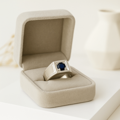 Men Silver Ring With Blue Sapphire