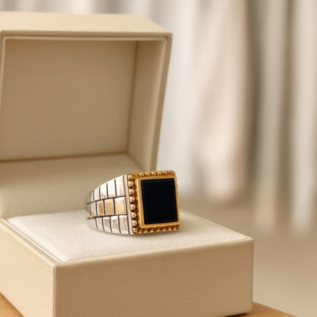 Black Onyx Stone Men’s Ring – Rolex Style