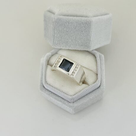 Black Sapphire Men’s Ring with White Stones