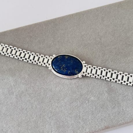 Men’s Silver Bracelet – Rolex Style with Lapis Stone
